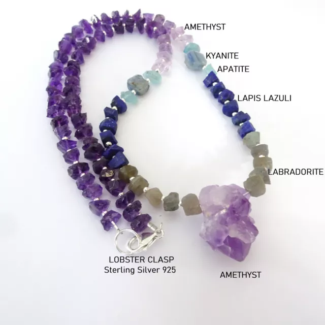 Third Eye Chakra Raw Crystal Beaded Necklace, Natural Gemstone Jewelry, Amethyst 2