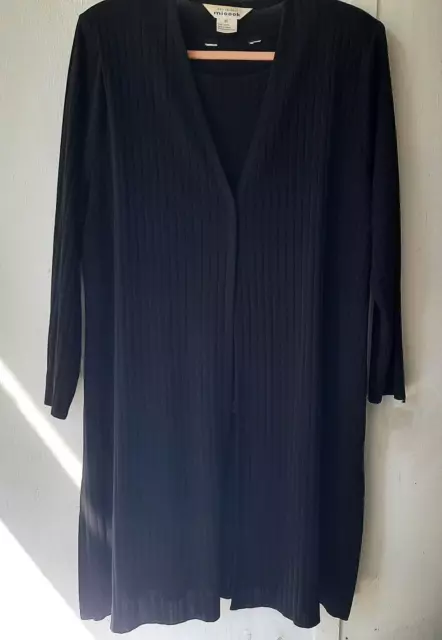 Misook Black Long Ribbed Knit Cardigan Jacket Size XL