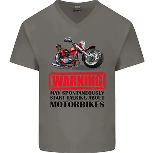 Warning May Spontaneously Talking About Motorbikes Mens V-Neck Cotton T-Shirt