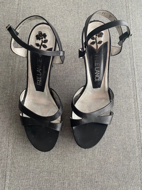 Sandales Compensées En Cuir De Veau Noir FREE LANCE - Taille 41 - État Proche Du Neuf