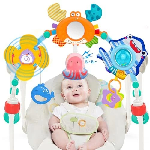 Baby Stroller Arch Toys with Baby Mirror for Infant 0-3-6-12 Month Carseat