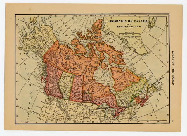 1912 Vintage Atlas Map Page - Canada map (on one side) and New Brunswick and ...