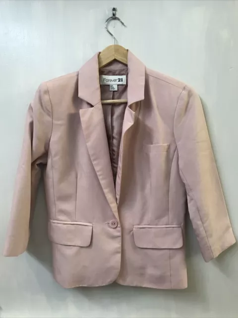 Forever 21 Women Pink Blazer Lined One Button 3/4 Sleeve Size S Small