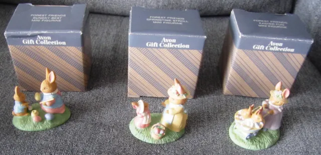 Vintage Avon Forest Friends Rabbits Figurine Easter 2” Set of 3 w/ boxes