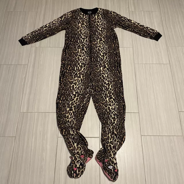 Nick and Nora Womens Pajamas Medium Leopard Print One Piece Footie Fleece