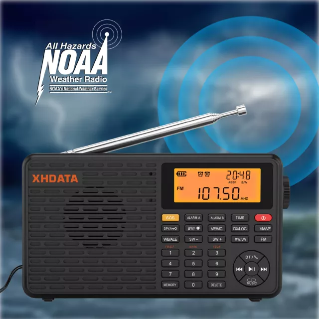 XHDATA D109WB Radio AM/FM/SW/LW/WB Shortwave Radio Receiver with NOAA Alarms