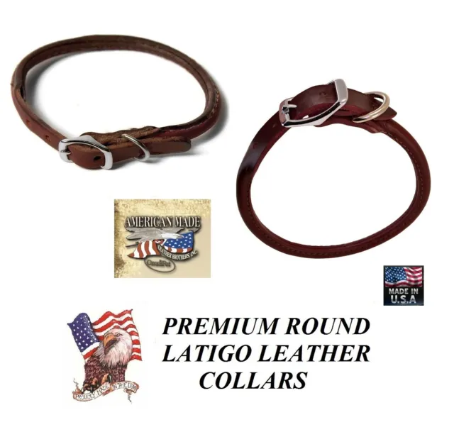 USA Hergestellt Premium Latigo Leder Gerollt Hund Kragen Brown&nickel Rund Duty