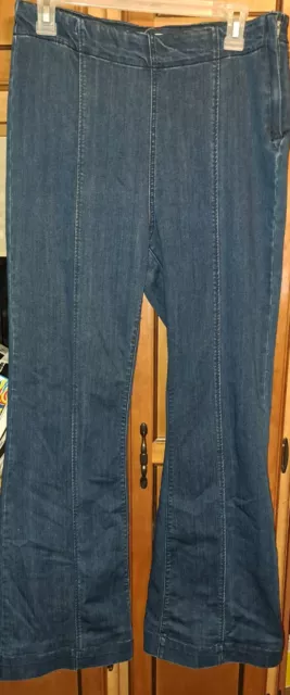 Ladies Cello High Rise Pull On Dark Wash Blue Denim Flare Jeans  XL Inseam 33