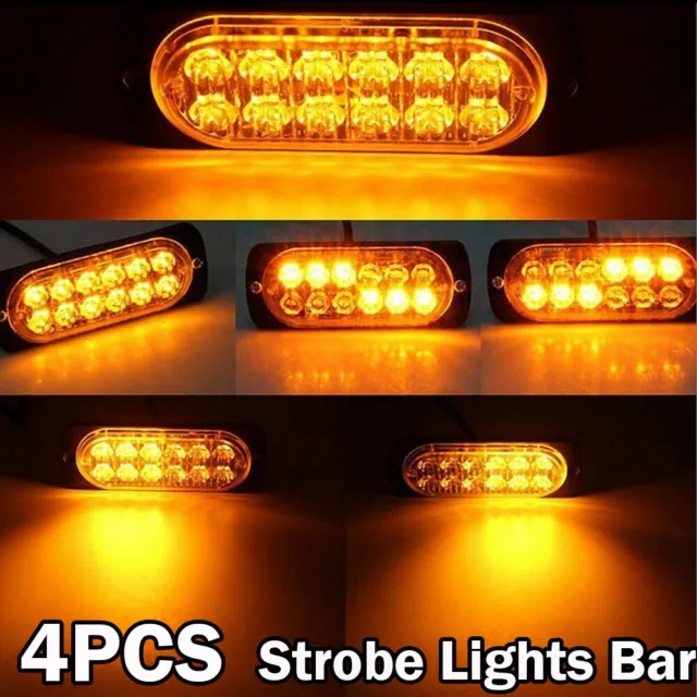 4x 12-LED Amber Warning  Hazard Beacon Dash Strobe Light Bar Foglights