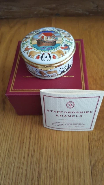 NIB STAFFORDSHIRE ENAMEL BOX - NOAH'S ARK - ANIMALS 2 BY 2 - BIBLE - w/Booklet