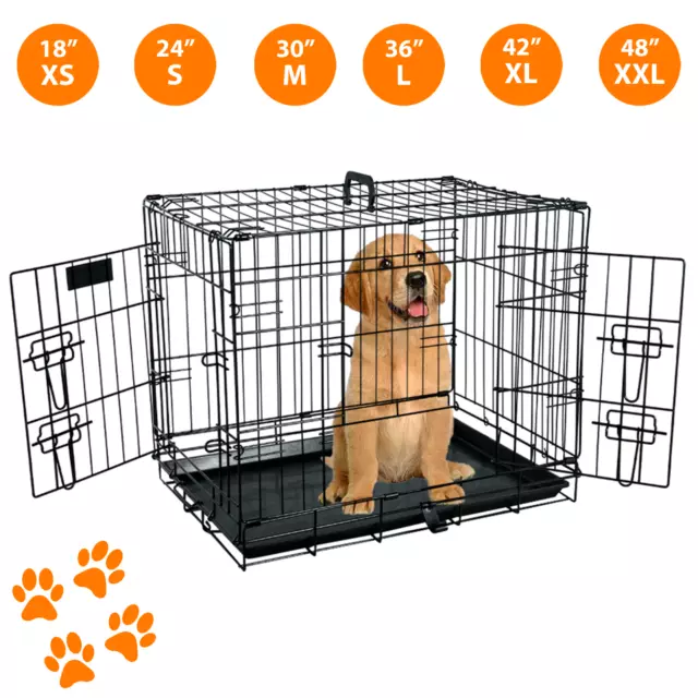 Dog Cage Pet Puppy Cat Metal Training Crate Carrier Black S M L Xl Xxl Sizes Uk