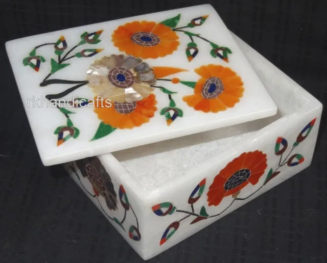 10.2x7.6cm Corbata Broche Caja para Brother Pietra Dura Arte Blanco Mármol