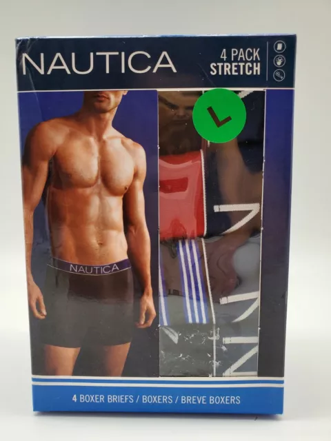 NAUTICA Mens Medium Large XLarge 4 Pack Boxer Briefs Cotton Red/Black/Prints $42