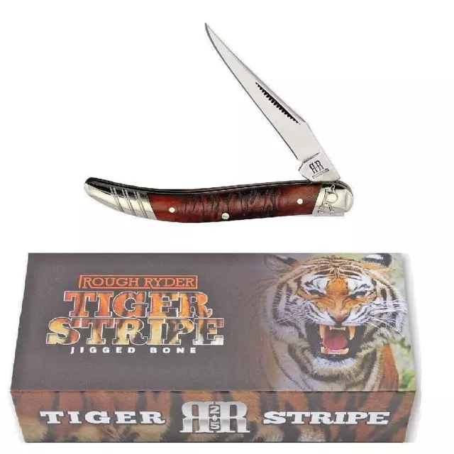 Texas Toothpick pocket knife Amber Bone Handle Rough Ryder knives Tiger Stripe