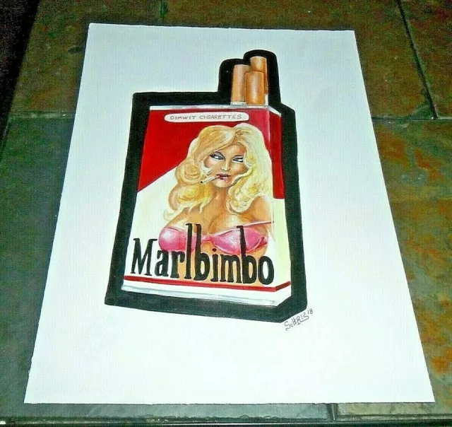 Original Monster Art Signed Scheres Painting Wacky Pack Gpk Marlbimbo Cigarettes