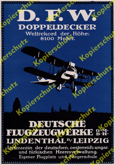 orig. Kleinplakat Deutsche Flugzeugwerke DFW Lindenthal Leipzig Luftwaffe 1917