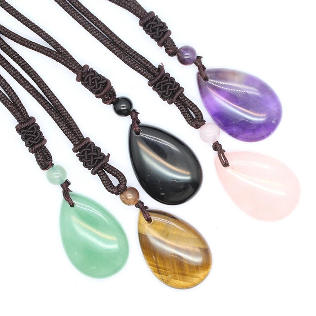 Natural Stone Teardrop Quartz Crystal Pendant Water Drop Healing Chakra Necklace