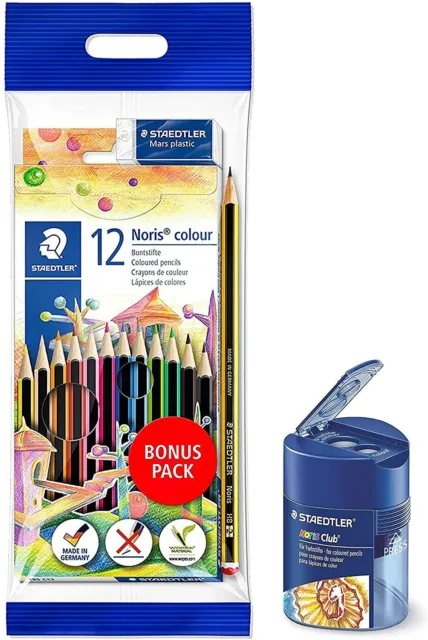 STAEDTLER Noris colour Buntstifte 12 Farben Radierer Bleistift Spitzdose - Set