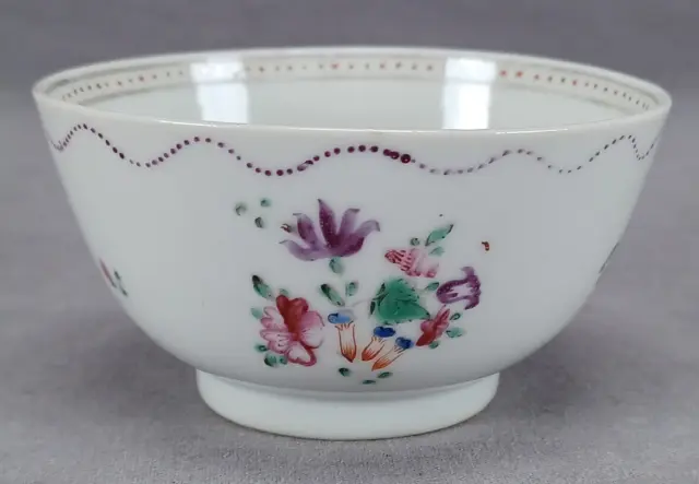 18th Century Chinese Export Hand Painted Pink Purple Red & Blue Floral Tea Bowl