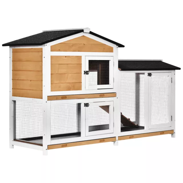 2-Tier Wooden Rabbit Hutch Guinea Pig House Pet Cage Outdoor w/ Slide Tray Ramp