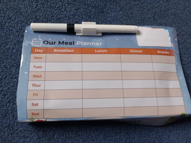 Pequeño imán de nevera planificador de comidas semanal tabla y bolígrafo para limpiaparabrisas X2