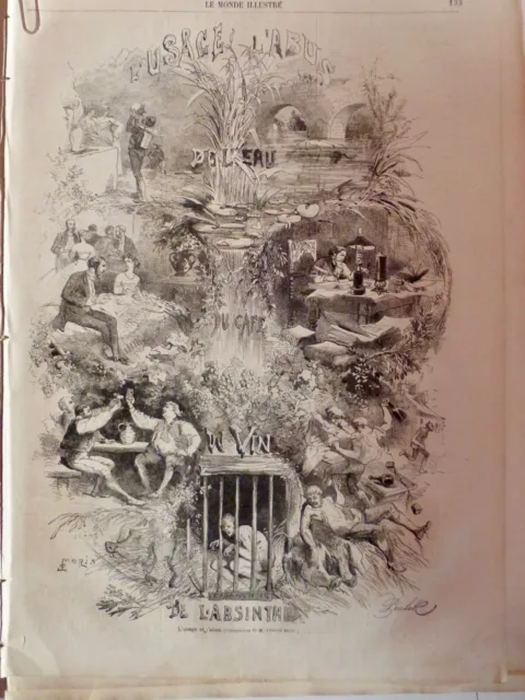 1866 Absinthe Alcool Abus  Usage Buveur 2 Journaux Anciens