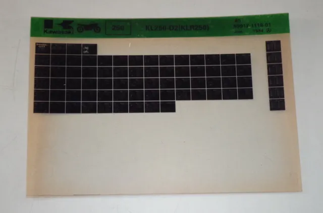 Microfich Ersatzteilkatalog Kawasaki KL / KLR 250 D2 Model 1985 Stand 06/84