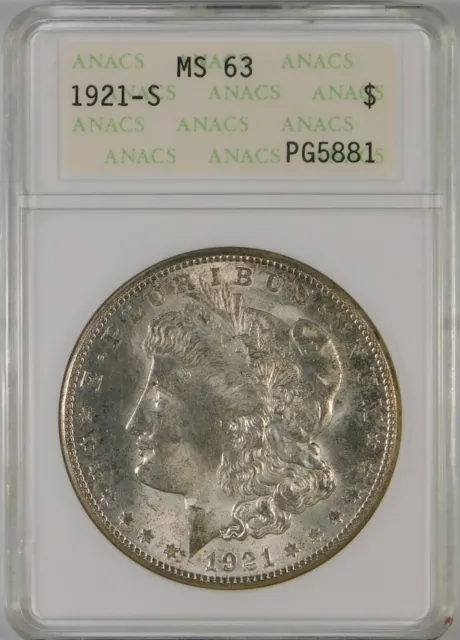 1921-S $1 Morgan Silver Dollar Coin ANACS MS63