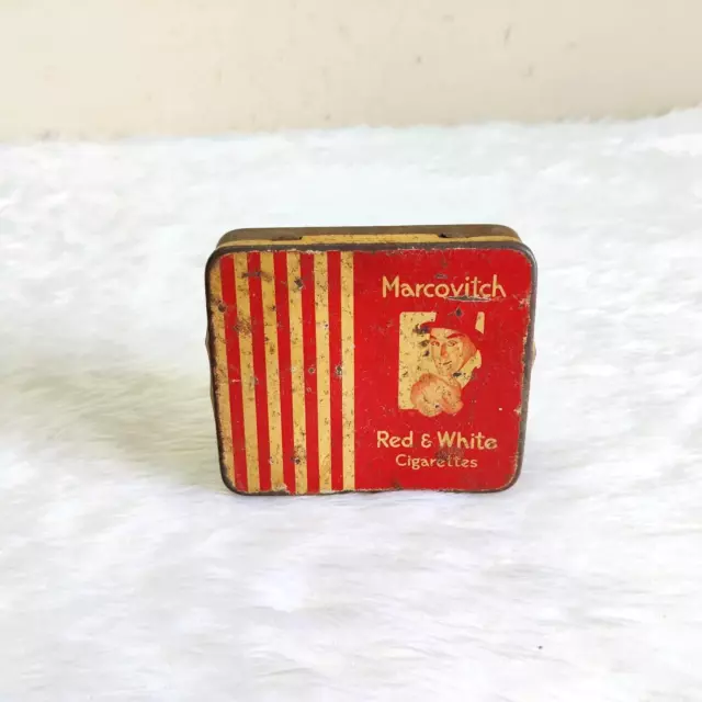 1950s Vintage Marcovitch Red & White Cigarette Advertising Tin Collectible CG477