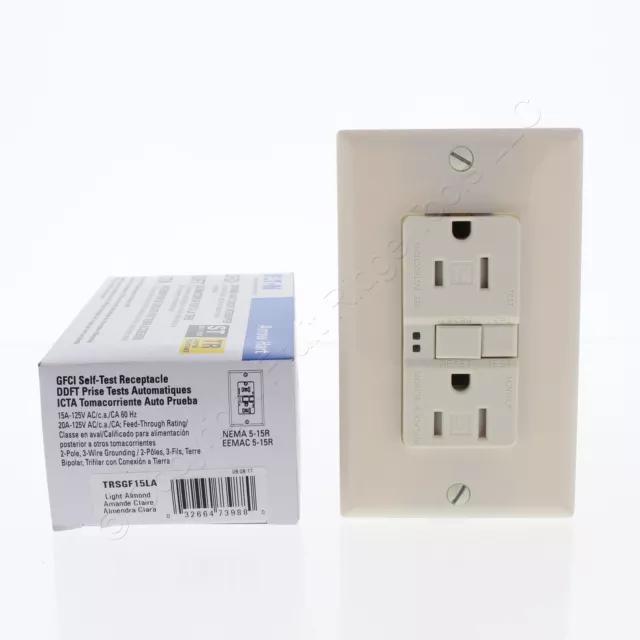 Eaton Lt Almond Tamper Resistant GFCI Self-Test Outlet Receptacle 15A TRSGF15LA