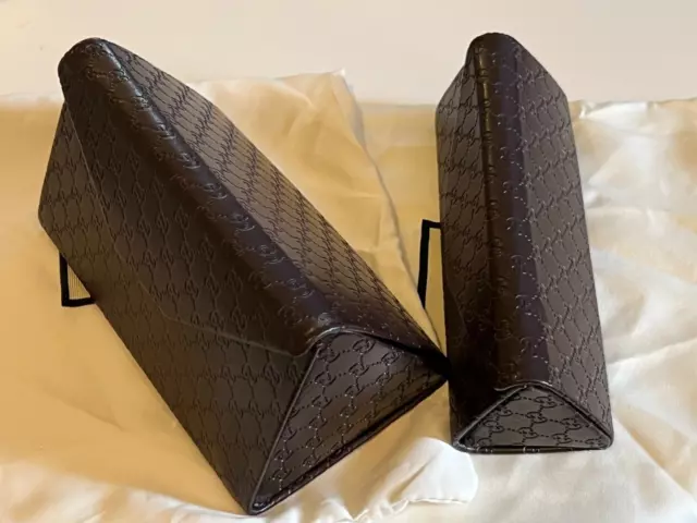 GUCCI 2 Foldable Brown Embossed Glasses Cases plus 2 Shoe Dust Bags ~ NICE!