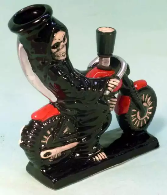 Grim Reaper Skull Motorcycle Ceramic Glass Rumph Tobacco Bong Waterpipe 1873 USA 2