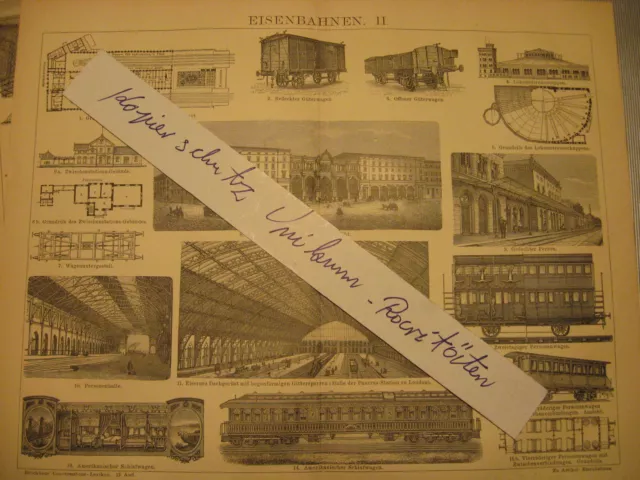 Bilder-2 x Antike Holzstiche Eisenbahn-Bahnen von 1881 Technik