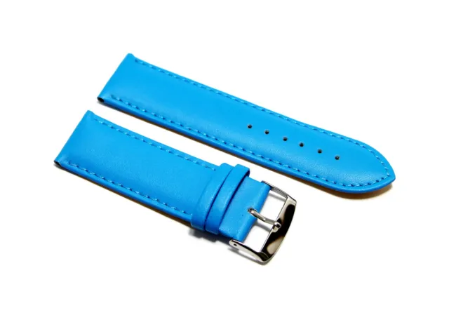 Cinturino orologio in vera pelle liscia semi imbottito azzurro ansa 20mm watch
