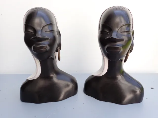 Top Paar Anzengruber Keramik Frauen Afrikaner Figur Buchstützen Handmade Austria