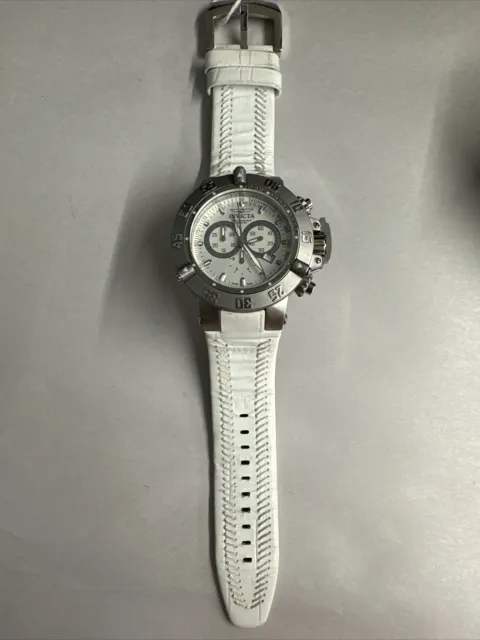 Invicta 10160 Subaqua Noma III Chronograph Silver Dial White Leather Band Watch
