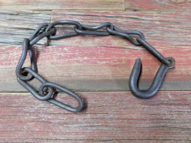 Antique wrought iron chain and hook forged links