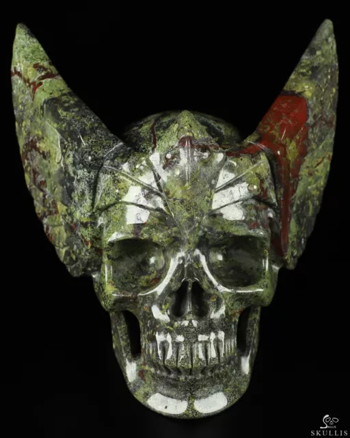 5.9" Dragon Blood Jasper Hand Carved Guardian Crystal Skull Sculpture, Healing 2