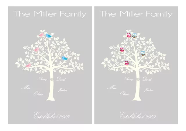 Personalised 'Our Family' tree A4 print. Perfect gift for mum & dad shabby chic