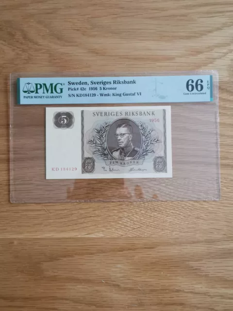 Banknotes Sweden 5 Kronor 1956 PMG 66