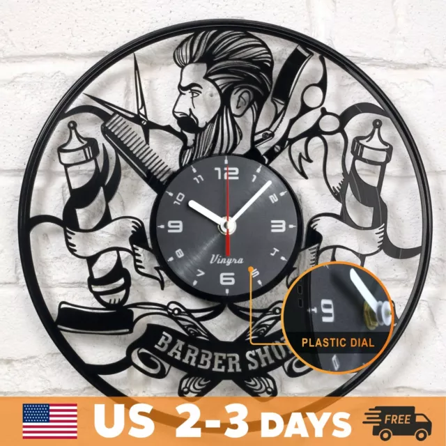 BARBERSHOP VINYL CLOCK Hairdresser Hair Salon Barber Art Wall Décor Gifts Black