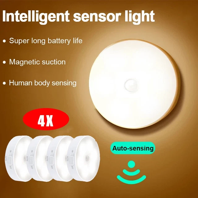 4X LED MOTION Sensor Light PIR USB Recharging Wireless Wall Cabinet ...