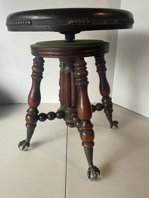 H. Holtzman & Sons Antique Piano Stool Claw Foot Glass Ball Feet H. Holtzman & Sons Antique Piano Stool Claw Foot Glass Ball Feet