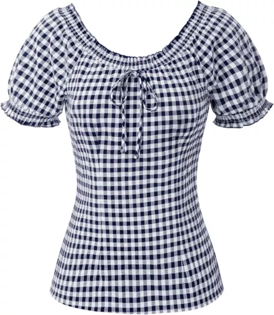 Belle Poque Women Summer Gingham Top 1950s Vintage Off Shoulder Blouse Tops