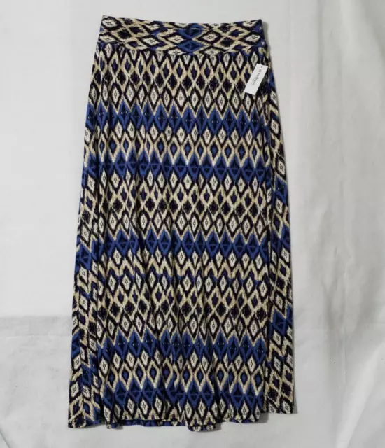 NEW Dressbarn Long A-Line Skirt Womens L Large Blue Pattern Gauzy Beige NWT