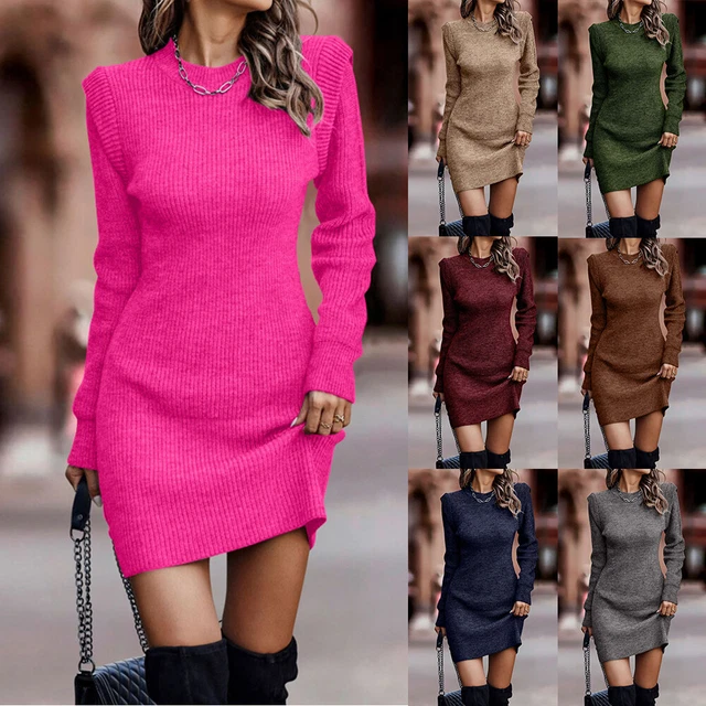 Prinbara Robe Pull à Manches Longues Et Col Montant Pour Femme - Coupe