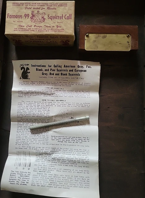 Vintage Herters Famous 99 Squirrel Call with Instructions Vintage Herters Famous 99 Squirrel Call with Instructions