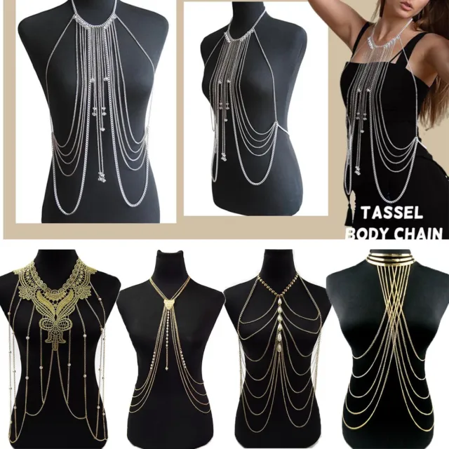 Women Bra Waist Belly Crossover Body Chain Harness Tassel Necklace