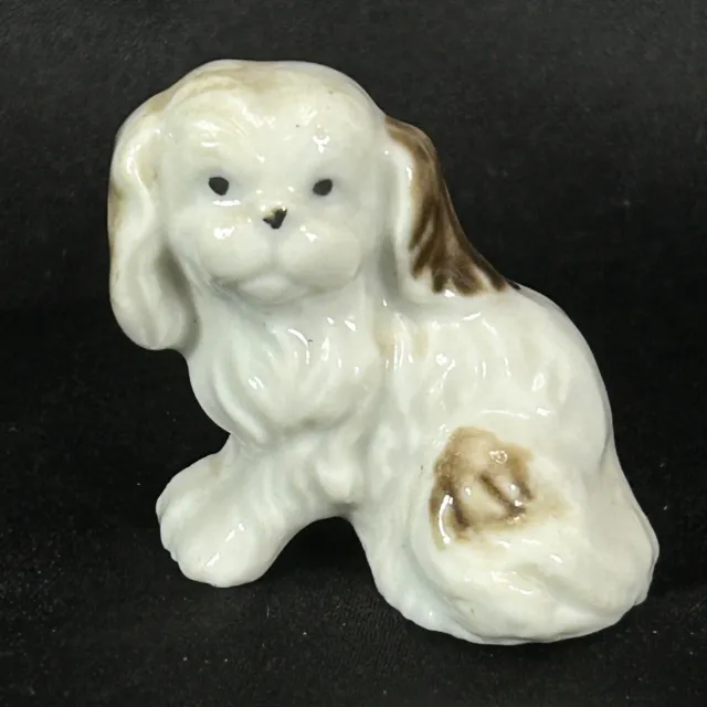 Vintage Japan Porcelain Ceramic White and Brown Pekingese Dog Figurine