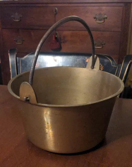 Antique Brass & Iron Kettle American Hearth Country Kitchen 19th Century